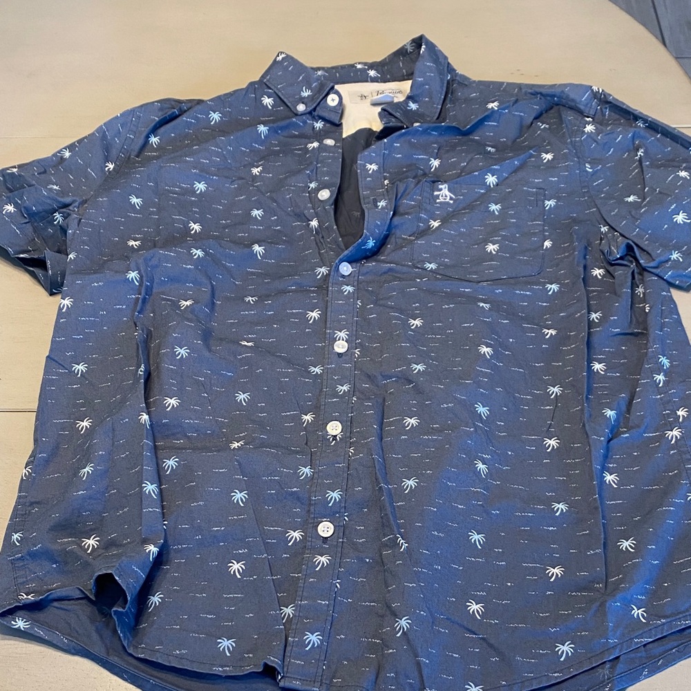 Navy Blue Palm Print Casual Shirt